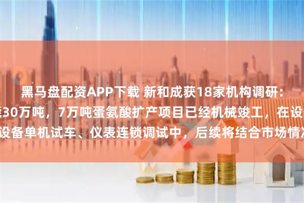 黑马盘配资APP下载 新和成获18家机构调研：公司固体蛋氨酸现有产能30万吨，7万吨蛋氨酸扩产项目已经机械竣工，在设备单机试车、仪表连锁调试中，后续将结合市场情况投放产能（附调研问答）